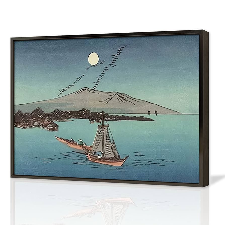 Amazon.co.jp: 絵画 湖の上の船と山インテリア 絵画 景色水彩画